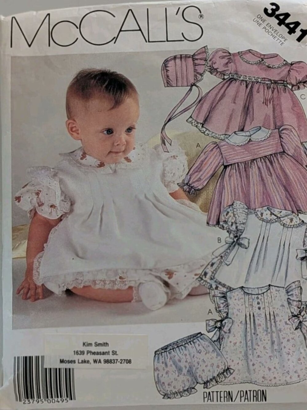 McCall's 3441 Infants Dress, Bonnet, Pinafore, Panties